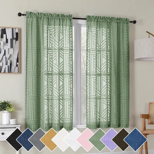 Miniatura 79 de Simplebrand Cortinas traslúcidas negras de cocina de 24 pulgadas de largo, 2 paneles, filtrado de luz, geométrico jacquard con textura, cortinas