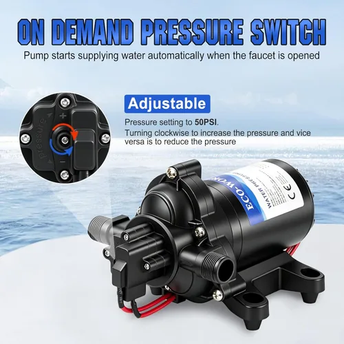 Miniatura 3 de Bomba de agua ECO-WORTHY para RV de 12 voltios 3.5 GPM 50 PSI 12 V Bomba de diafragma fresca con interruptor de presión y autocebante para RV, yate