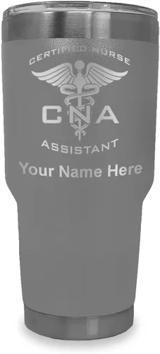 Miniatura 19 de LaserGram Vaso aislado al vacío de 20 onzas, asistente de enfermera certificada por CNA, grabado personalizado incluido (negro)