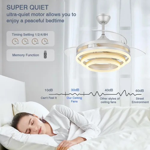 Miniatura 7 de FIDGRA Ventilador de techo retráctil de 42 pulgadas, ventiladores de techo con luces, motor de CC silencioso, 6 velocidades, 3 cambios