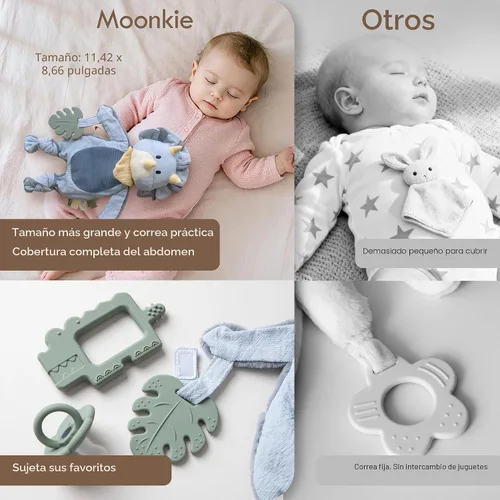 Miniatura 6 de Moonkie Baby Lovey con mordedor de silicona, manta de seguridad de dinosaurio con cintas texturizadas, juguetes arrugados, terciopelo Minky suave