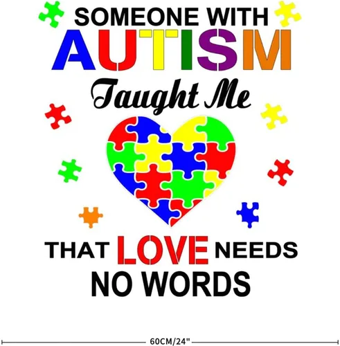 Miniatura 3 de Calcomanía de pared para autismo, corazón, amor, no hay palabras, para concientización sobre el autismo, para pared, soporte autista, rompecabezas