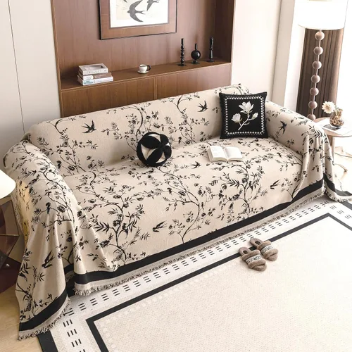 Miniatura 14 de HANDONTIME Funda para sofá para perros lavable con estampado floral de pájaros para sofás y sillones, funda de sofá negra con flores de jacquard