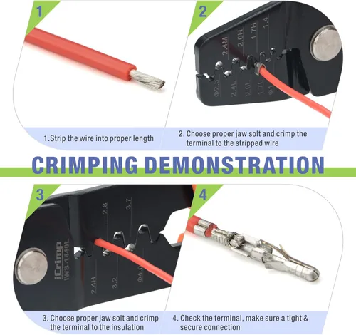 Miniatura 7 de iCrimp Crimpadora de barril abierto para clavijas JST Molex TE, AWG 28-14 sin trinquete Crimpadora de barril abierto sin trinquete para clavijas