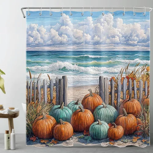 Miniatura 22 de LB Cortina de ducha espeluznante de Halloween, lindo fantasma en flores, árbol negro, luna llena, cortinas de ducha para baño, tela de poliéster