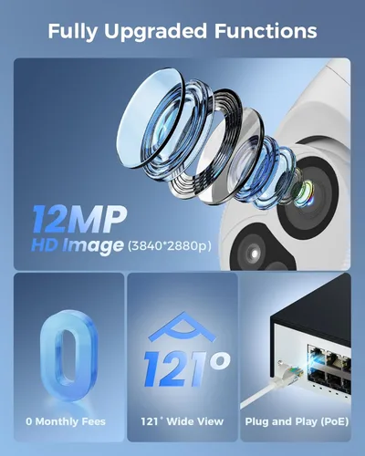 Miniatura 3 de 【12MP Ultra HD】 Sistema de cámara de seguridad PoE Hiseeu de 12MP, 8 piezas de cámaras de seguridad de 12 MP, vista amplia de 121°, audio de 2 vías
