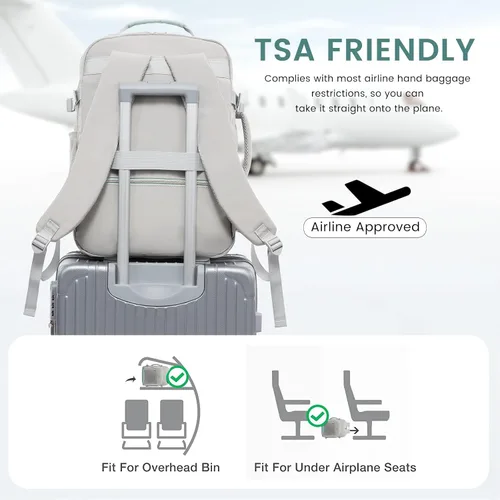 Miniatura 3 de LOVEVOOK Mochila de viaje grande de 40L para mujeres y hombres, mochila de mano aprobada por aerolíneas, Gris- verde, Mochila de viaje