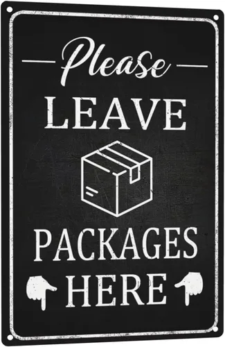 Miniatura 12 de Letrero de metal rústico vintage de 8 x 12 pulgadas – Please Leave Packages Here with Finger Flecha Retro Advertencia, Cita, Decoración de pared