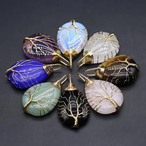 Miniatura 5 de 4 colgantes de piedra natural con forma de gota de agua al azar, cristal curativo, ágata de árbol de la vida, dijes para hacer joyas, collares