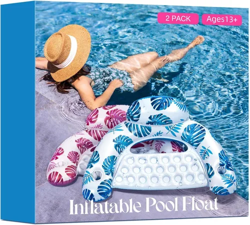Miniatura 8 de Flotadores de piscina para adultos [2025 Nuevo Actualizado] - Sillas Flotantes Inflables, Flotadores de Piscina con Soportes para Tazas, 2 Parches