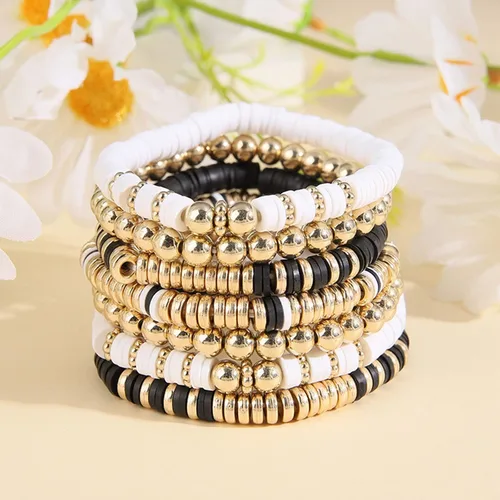 Miniatura 3 de Pulseras elásticas apilables hechas a mano con cuentas de arcilla Heishi, estilo bohemio, colorido, disco de vinilo, pulsera elástica