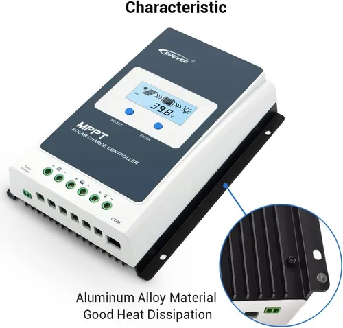 Miniatura 5 de EPEVER Controlador de carga solar 10A MPPT 12V/24V Auto Max.PV 100V Entrada Negativa Panel Solar Regulador de carga con MT50 Medidor remoto Sensor