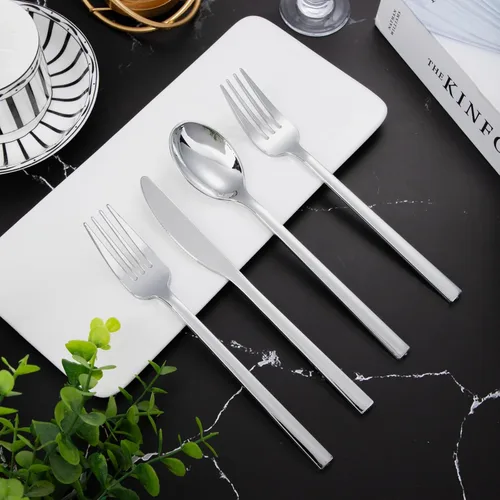 Miniatura 8 de DaYammi 150 cubiertos de plástico plateado, cubiertos desechables plateados resistentes que incluyen: 50 tenedores de plástico, 50 cucharas