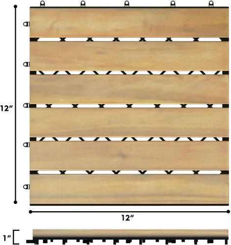 Miniatura 6 de Giantex Azulejos entrelazados para terrazas de patio, azulejos de madera de acacia, montaje sin herramientas, adoquines de patio compuestos