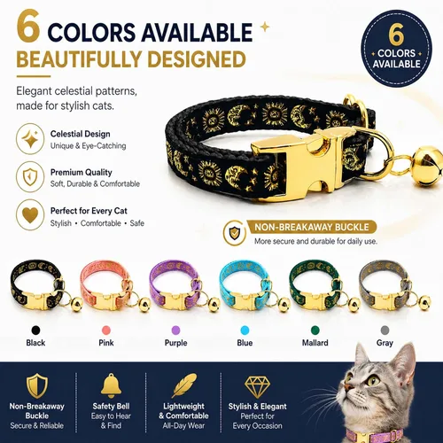 Miniatura 6 de waaag Pet, Moons Stars Suns - Collar para perro y gato, múltiples diseños Crescent Celestial, collar de correa para perro y gato, tamaño XXS