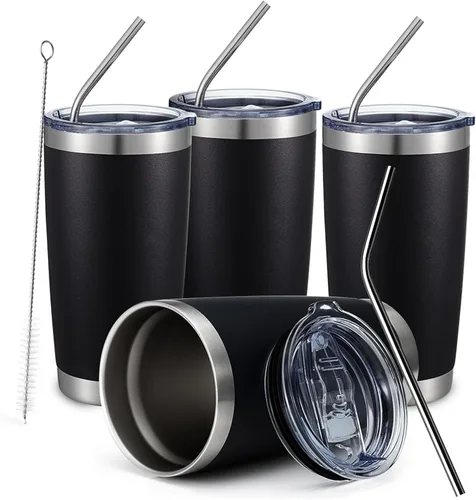 Miniatura 71 de COMOOO Taza de viaje de acero inoxidable de doble pared aislada al vacío de 20 onzas con tapa y pajita, taza de café aislada con recubrimiento