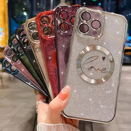 Miniatura 6 de Funda magnética con purpurina compatible con iPhone 11 Pro Max de 6.5 pulgadas, funda transparente de lujo, con diseño de corazón chapado en amor