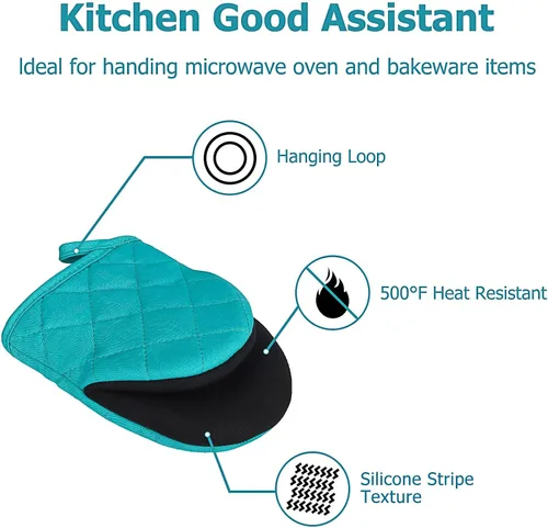 Miniatura 5 de 1 par de manoplas cortas para horno, guantes de silicona resistentes al calor para cocina, mini guantes de horno para 500 grados, superficies