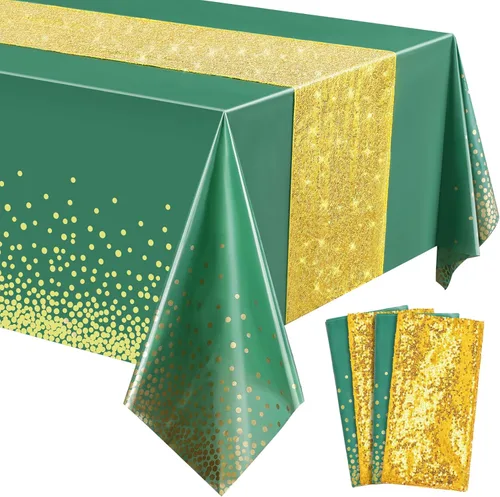 Miniatura 18 de Irenare Juego de Mantel y Camino de Mesa con Lentejuelas, Diseño de Lunares y Confeti, Cubierta de Mesa de Plástico con Purpurina, Decoraciones