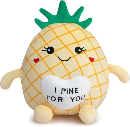 Juguetes de peluche de piña de 17 pulgadas, lindo animal de peluche de fruta con corazón rojo, almohada de piña de felpa suave para novia, novio,