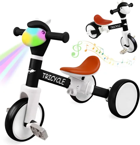 Bicicleta de equilibrio para niños y niñas, triciclo para niños pequeños de 1 a 5 años, triciclo para niños pequeños con luz y música frontal,