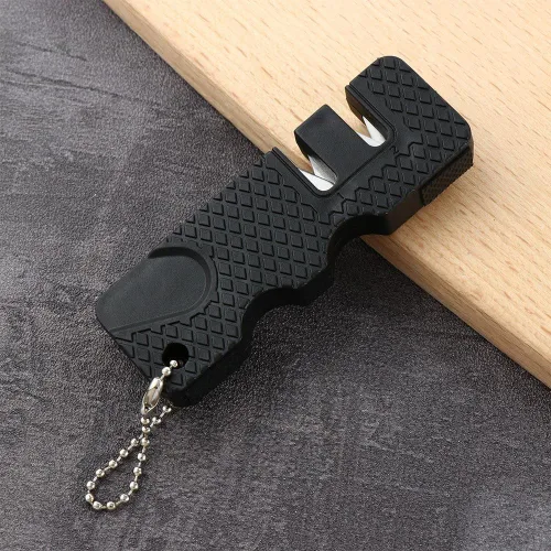 Miniatura 3 de 1 afilador de cuchillos de bolsillo negro, herramienta de afilado de llavero de mano para acampar al aire libre, accesorios de cuchillos de cocina