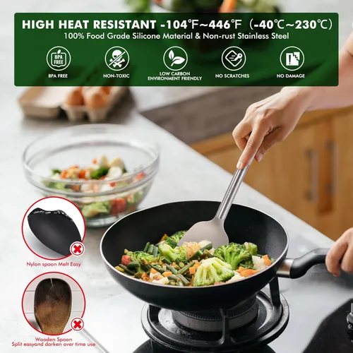Miniatura 6 de HOTEC Utensilios de cocina de silicona resistentes al calor de 446 °F, juego de utensilios de cocina, juego de espátula, sin BPA, utensilios de Caqui