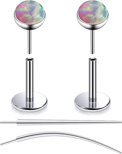 Miniatura 9 de F136 - Aretes de titanio 20/18/16G sin rosca, con parte trasera plana, multicolor, ópalo, nariz, labret Medusa Monroe, piercing con forma cónica