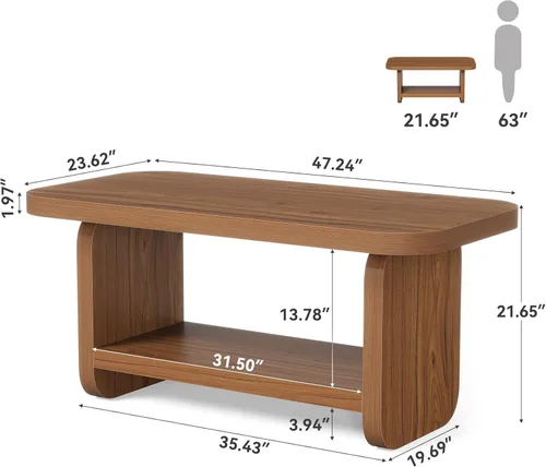 Miniatura 2 de LITTLE TREE Mesa auxiliar de madera, mesa central de 47.2 pulgadas con almacenamiento, mesas rectangulares modernas de granja para sala de estar