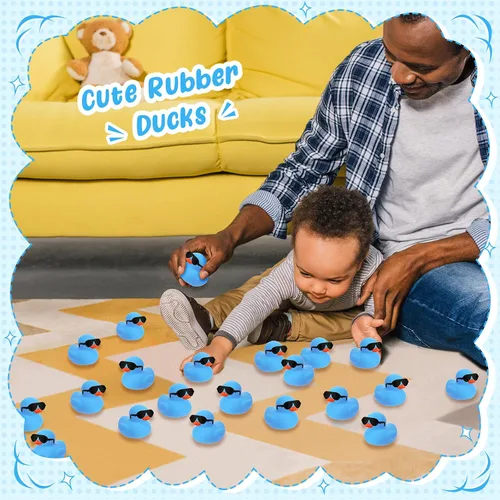 Miniatura 7 de Sosation Juego de 36 mini patos de goma con lentes de sol de 2.2 pulgadas, patitos de goma chirriantes de baño, juguetes flotantes para bañera
