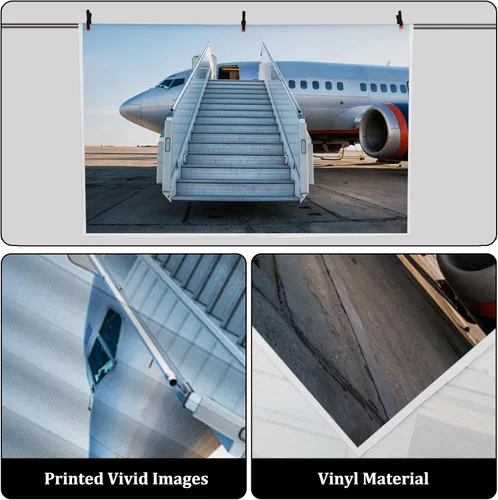 Miniatura 3 de AOFOTO Delantal de aeropuerto de 6 x 4 pies, telón de fondo de avión para fotografía, vinilo aeródromo, rampa de embarque de aviones, fondo