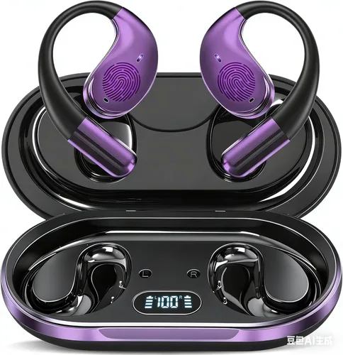Miniatura 8 de Auriculares de conducción ósea de oído abierto, auriculares sobre la oreja con gancho ergonómico para la oreja, auriculares Bluetooth 5.4 con Negro