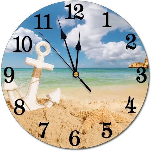 Miniatura 17 de Reloj de pared de playa de mar, funciona con pilas, reloj redondo silencioso sin tictac, decoración de pared para el hogar, oficina, escuela, 9.8