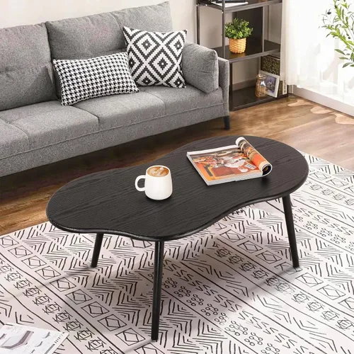 Miniatura 2 de Mesa de centro pequeña, mesa de centro de nube negra para espacios pequeños, mesa central moderna única e irregular con patas de madera, mesa