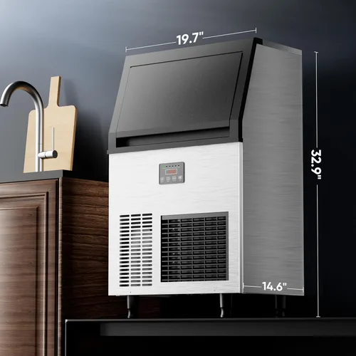 Miniatura 2 de Coolake Máquina Comercial para Hacer Hielo 200lbs/24H, Enfriada por Aire Bajo Mostrador Máquina de Hielo con Almacenamiento de Hielo de 50lbs, Acero
