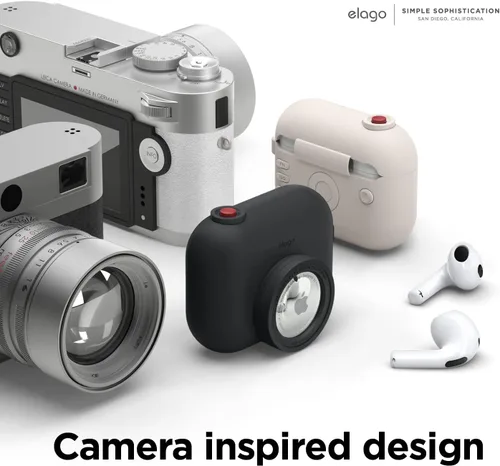 Miniatura 6 de elago Snapshot - Funda compatible con AirPod con soporte para AirTag (AirPods 3), bonito diseño de cámara con llavero, silicona duradera, soporta