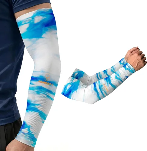 Miniatura 16 de ARMORAY Mangas de brazo para hombres y mujeres, protección solar UV, cubierta de tatuajes, manga deportiva para golf, correr, fútbol verde celestial