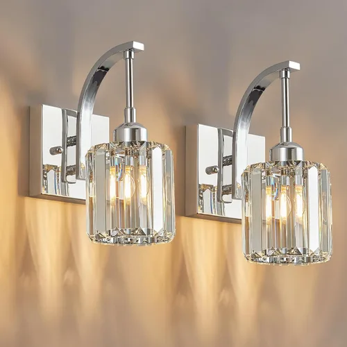 Miniatura 35 de Luces de tocador de cristal de 3 luces negras para tocador de baño, modernas lámparas de baño de cristal sobre espejo de 23.62 pulgadas de largo