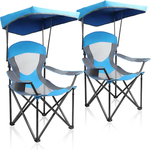 ALPHA CAMP Silla de Descanso con Toldo de Servicio Pesado 2PC Parasol Senderismo Silla de Viaje con Portavasos Azul Esmaltado Esmalte azul