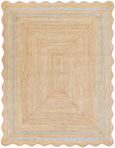 Miniatura 18 de Alfombra de Yute Natural Ondulada Festoneada - Corredor de Entrada Boho, Festón de Granja, Azul Cielo (2'x3')