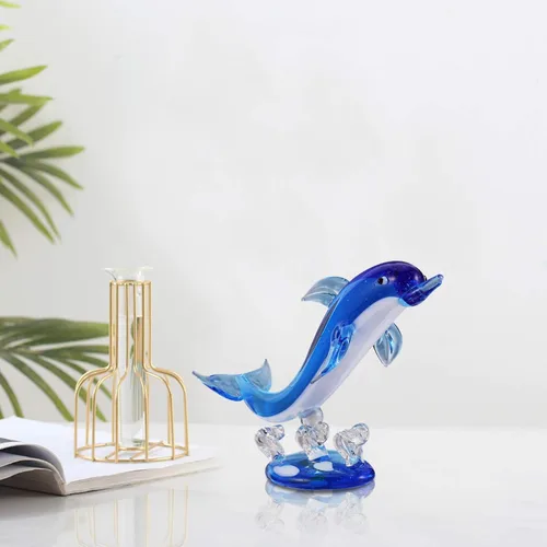 Miniatura 3 de BESPORTBLE Adorno de mesa de delfín, figura de delfín de cristal azul, estatua de animales marinos, escultura, pisapapeles, coleccionable, vida