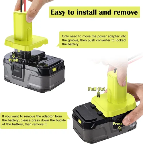 Miniatura 6 de Paquete de 2 adaptadores de ruedas eléctricas para batería Ryobi de 18 V, kit convertidor con fusibles y terminales de cable y cable de 12 AWG