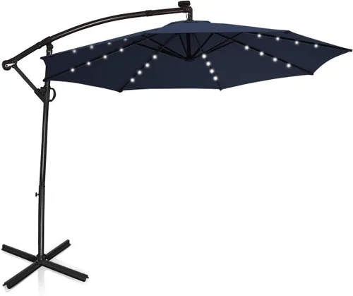 Miniatura 14 de Tangkula Sombrilla solar de patio de 10 pies, sombrilla voladiza para exteriores con rotación de 360 grados, poste de aluminio, fácil ajuste de Café