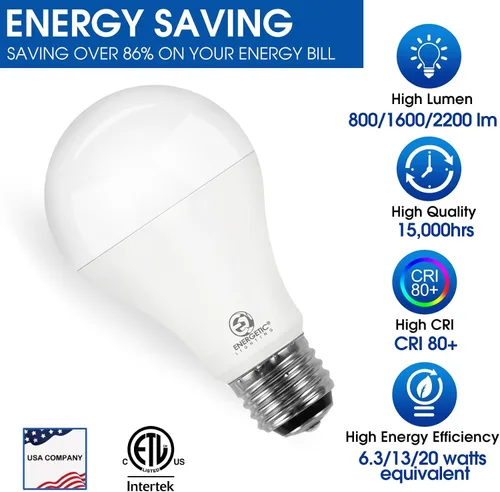 Miniatura 3 de E ENERGETIC LIGHTING Bombilla LED A21 de 3 vías superbrillante de 50/100/150 W, 800/1600/2200 lúmenes, 2700 K blanco suave, no regulable, base E26