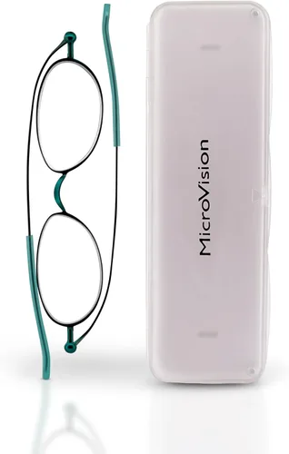 Gafas de lectura de aire plegables planas con tecnología patentada de bisagra rodante y estuche compacto para mujeres y hombres Verde azulado ovalado