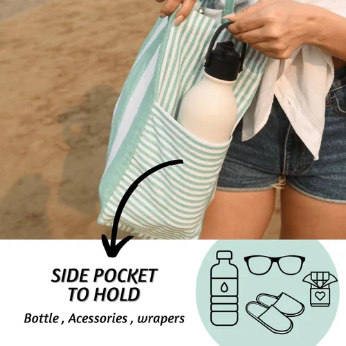 Miniatura 6 de Folkulture Bolsa de playa para mujer 17 x 14 pulgadas - Bolsa de playa 100% algodón con bolsillo con cremallera en el interior, bolsa de piscina