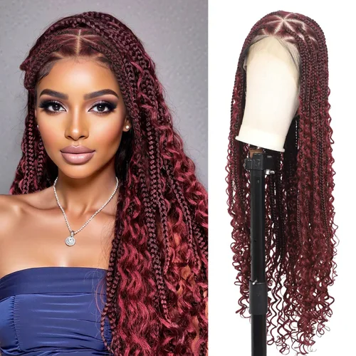 Miniatura 9 de Kalyss Pelucas trenzadas de encaje completo HD de 360° para mujer, peluca trenzada sin nudos de mariposa, peluca trenzada frontal con cabello