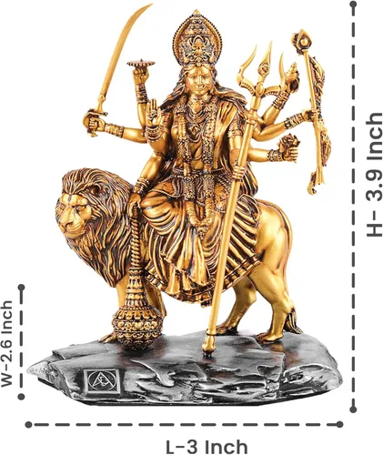 Miniatura 5 de Artarium Shri Durga MATA Idol Estatua antigua Sherawali MATA Shri Vaishno Devi Maa Durga MATA Idol para tablero de automóvil y decoración