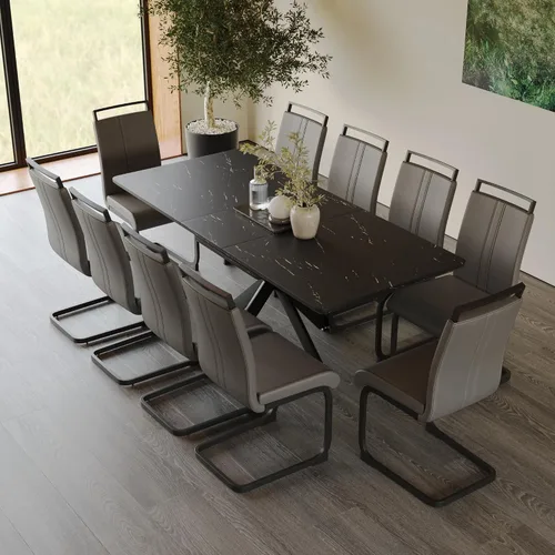 Miniatura 43 de Mesa de comedor de mármol para 4-8, mesa de comedor extensible de 62.4 a 78.15 pulgadas, mesa de cocina moderna, mesa rectangular que ahorra espacio