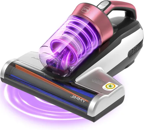 Jimmy Aspiradora de Colchón, Aspiradora de Cama con Luz UV-C y Ultrasónica, Succión de 15Kpa 500W Potentes Aspiradoras de Mano para Polvo y Pelo de